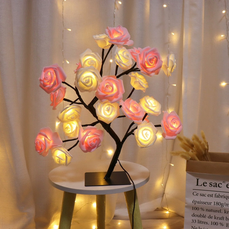 LED Rose Flower Tree Lights USB Table Lamp