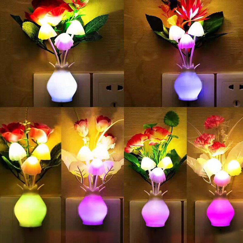 LED Novelty light Mushroom Flower light sensor night lamp